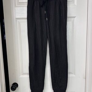 Vocal Black Pinstripe Striped Rhinestone Jogger Sweatpants Pants Small